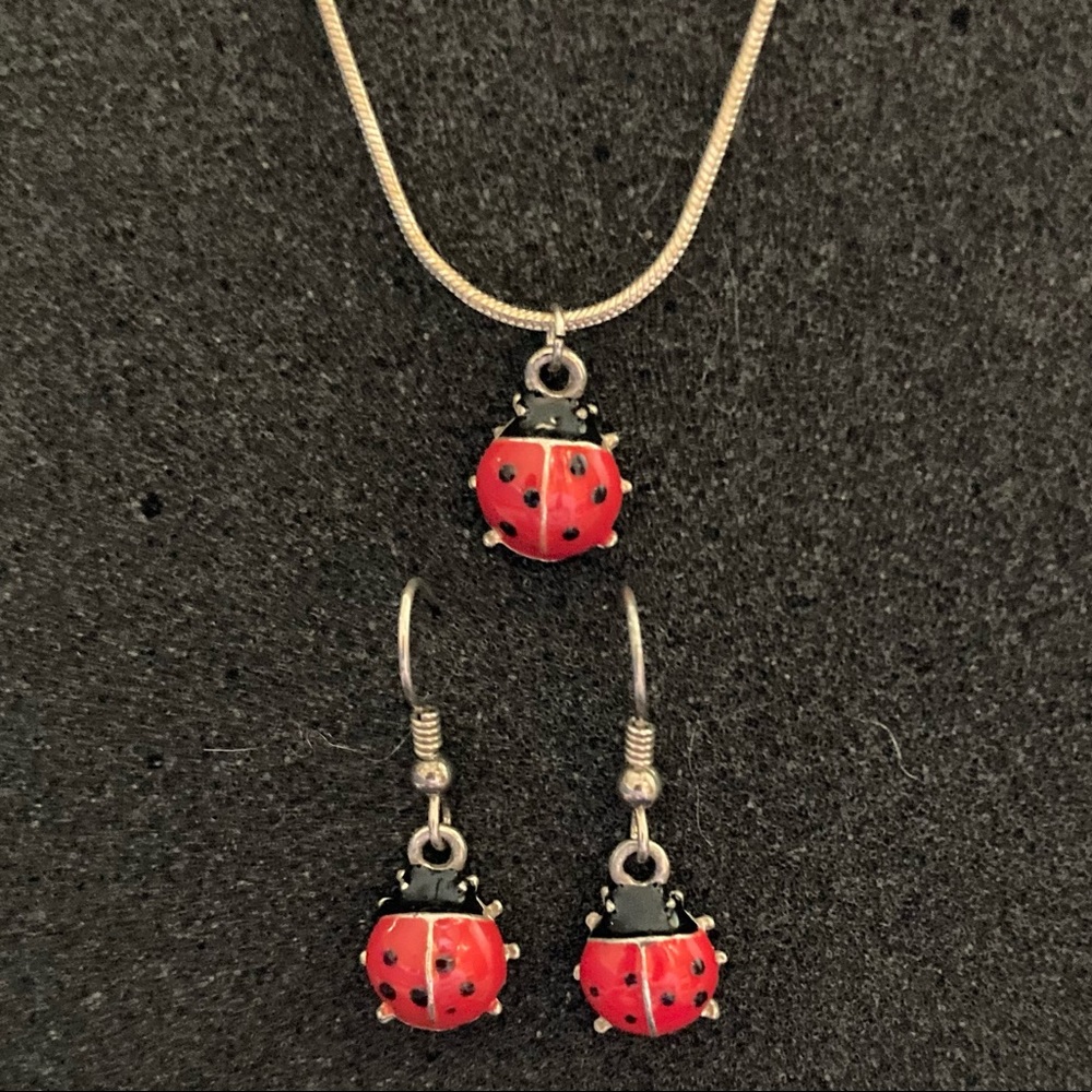 Ladybug Necklace & Earring Set